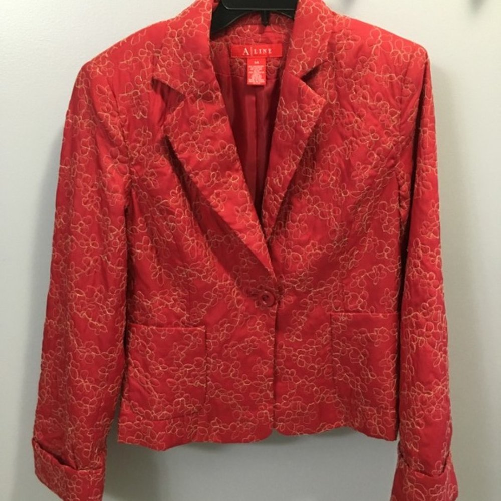 Red quilted A-line jacket size 14
